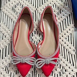 a new day Red Pointed Toe Flats with Crystal Bow